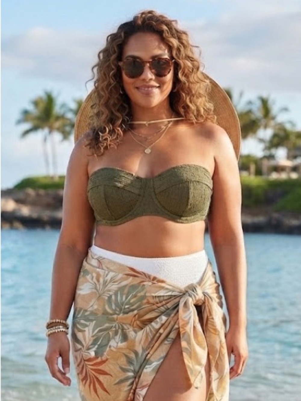 DKNY Olive Green Strapless Bandeau Textured Bikini Top Size M NWT - Picture 2 of 5